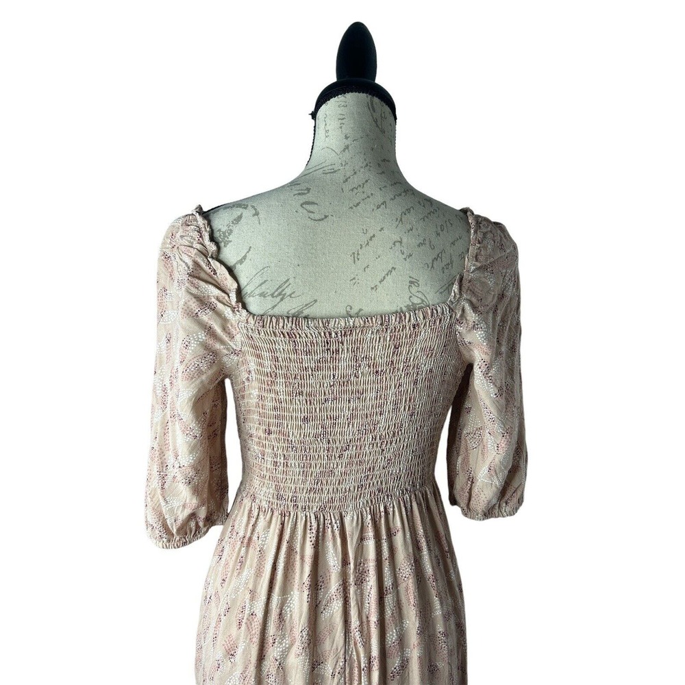 Sincerely Jules Midi Dress Cottagecore Smocked Blush Pink Lace Up‎ Puff Sleeve S - Picture 6 of 8
